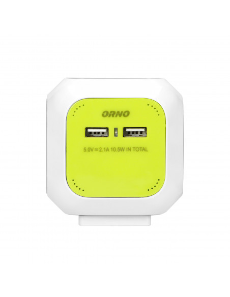 Przedłużacz Kostka 4-krotny(Schuko) z ładowarką 2xUSB 1,4m limonkowy