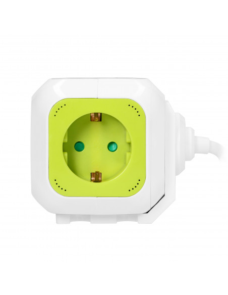 Przedłużacz Kostka 4-krotny(Schuko) z ładowarką 2xUSB 1,4m limonkowy