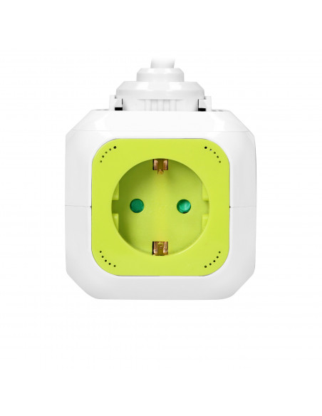 Przedłużacz Kostka 4-krotny(Schuko) z ładowarką 2xUSB 1,4m limonkowy