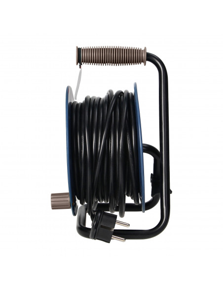 Przedłużacz bębnowy MINI, 4 gniazda 2P+Z, metalowy stojak, polwinit H05VV-F 3x1mm² , długość 15m, szary