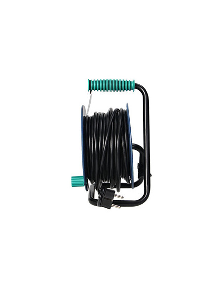 Przedłużacz bębnowy MINI, 4 gniazda 2P+Z, metalowy stojak, polwinit H05VV-F 3x1mm² , długość 15m, turkusowy