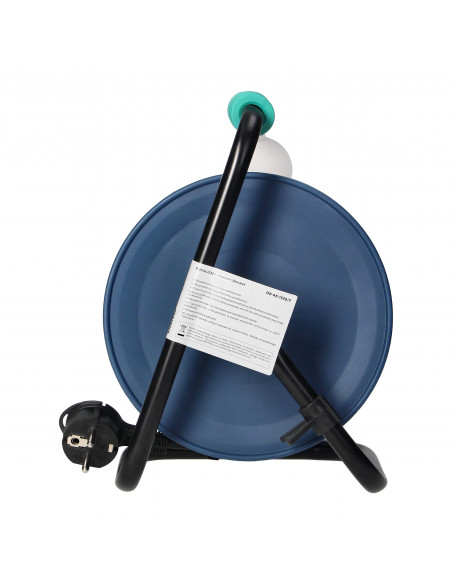 Przedłużacz bębnowy MINI, 4 gniazda 2P+Z, metalowy stojak, polwinit H05VV-F 3x1mm² , długość 15m, turkusowy