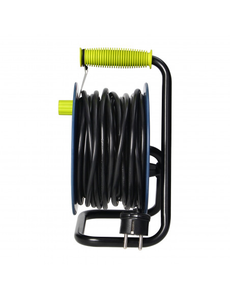 Przedłużacz bębnowy MINI, 4 gniazda 2P+Z, metalowy stojak, polwinit H05VV-F 3x1mm² , długość 15m, limonkowy