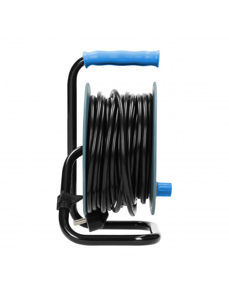  Przedłużacz bębnowy MINI, 4 gniazda 2P+Z, metalowy stojak, polwinit H05VV-F 3x1mm² , długość 15m, turkusowy,...