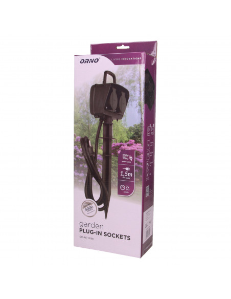 Gniazdo ogrodowe 2x2P+Z, 2300W, IP44, przewód 1,5m H07RN-F 3x1,5mm²