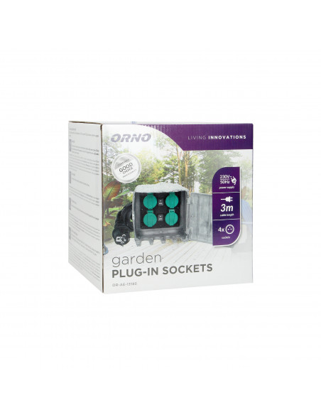  Gniazdo ogrodowe KAMIEŃ, 4x2P+Z (schuko), kabel gumowy H07RN-F 3x1,5mm², 3m, 2 tryby pracy: automatyczny...