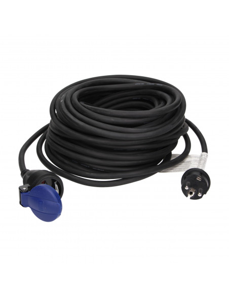 Przedłużacz warsztatowy bryzgoszczelny IP44, 1x2P+Z 30m, kabel gumowy olejoodporny H07RN-F 3x1,5mm², 230VAC/16A