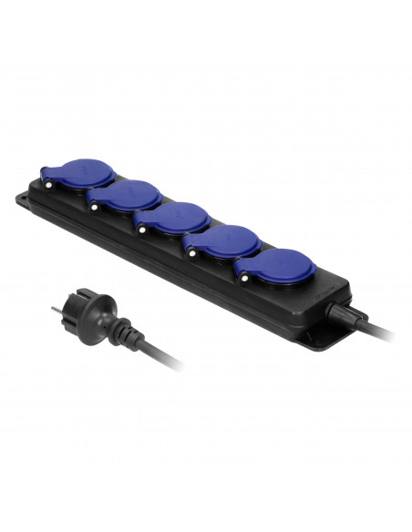 Przedłużacz warsztatowy bryzgoszczelny IP44, 5 gniazd 2P+Z IP44, przewód gumowy, H05RR-F 3x1,5mm², długość 3m