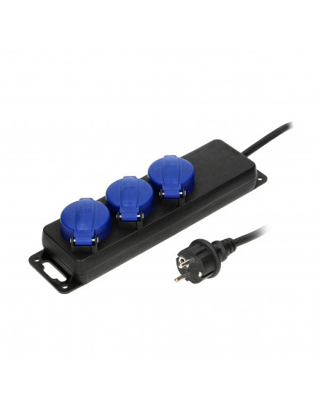  Przedłużacz warsztatowy bryzgoszczelny IP44, 3 gniazda 2P+Z (schuko) IP44, przewód gumowy, H05RR-F 3x1,5mm²,...