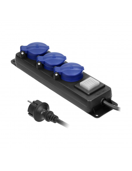  Przedłużacz warsztatowy bryzgoszczelny z wyłącznikiem IP44, 3 gniazda 2P+Z(Schuko)  IP44, przewód gumowy, H05RR-F...