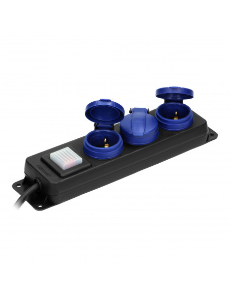  Przedłużacz warsztatowy bryzgoszczelny z wyłącznikiem IP44, 3 gniazda 2P+Z(Schuko)  IP44, przewód gumowy, H05RR-F...