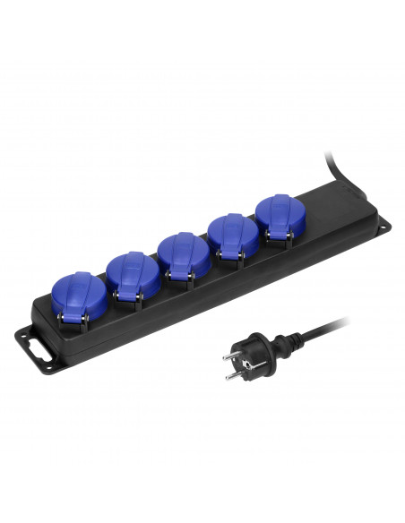  Przedłużacz warsztatowy bryzgoszczelny IP44, 5 gniazd 2P+Z (Schuko) IP44, przewód gumowy, H05RR-F 3x1,5mm²,...