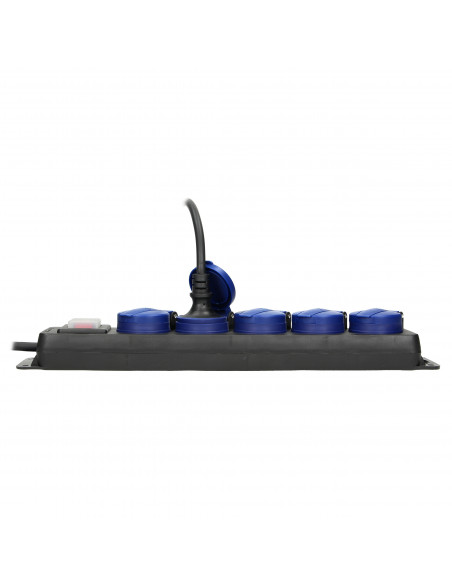  Przedłużacz warsztatowy bryzgoszczelny z wyłącznikiem, 5 gniazd 2P+Z (schuko), IP44, przewód gumowy, H05RR-F...