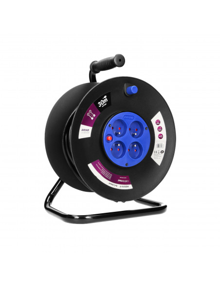  Przedłużacz bębnowy, 4 gniazda 2P+Z, kabel PVC H05VV-F 3x1,5mm², długość 30m, termik, przesłony torów...