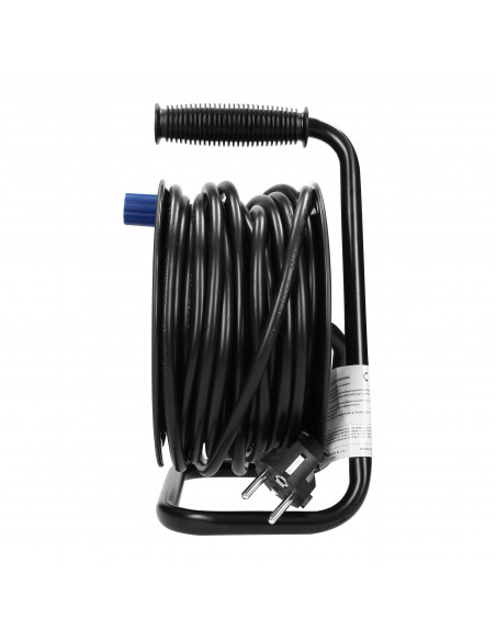 Przedłużacz bębnowy MINI, 4 gniazda 2P+Z (schuko), metalowy stojak, polwinit H05VV-F 3x1.5mm² - 15m