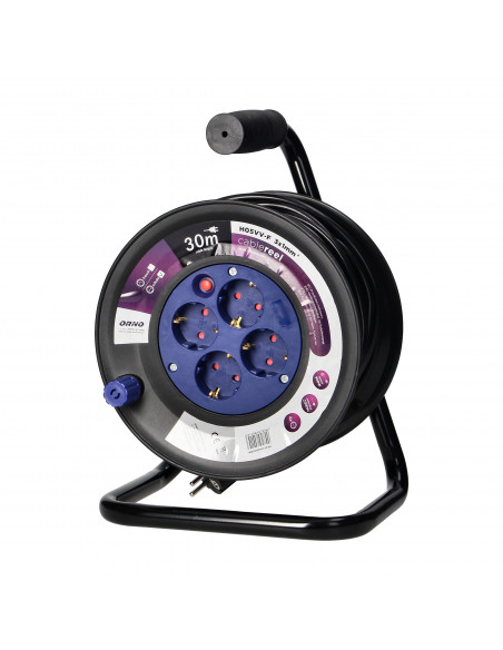  Przedłużacz bębnowy, 4 gniazda 2P+Z (schuko), kabel PVC H05VV-F 3x1.0mm², długość - 30m, Termik, Przesłony...