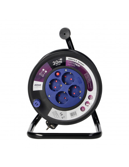  Przedłużacz bębnowy, 4 gniazda 2P+Z (schuko), kabel PVC H05VV-F 3x1.0mm², długość - 30m, Termik, Przesłony...