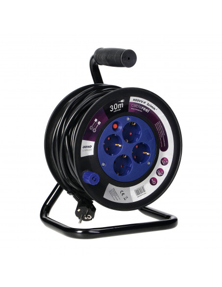  Przedłużacz bębnowy, 4 gniazda 2P+Z (schuko), kabel PVC H05VV-F 3x1.0mm², długość - 30m, Termik, Przesłony...