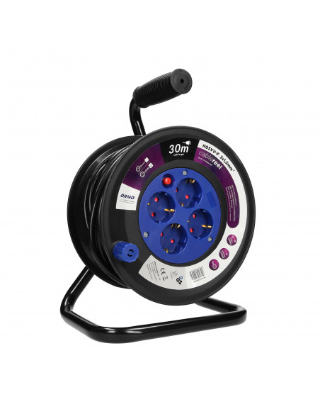  Przedłużacz bębnowy, 4 gniazda 2P+Z (schuko), kabel PVC H05VV-F 3x1.5mm², długość - 30m, Termik, Przesłony...