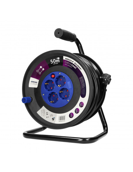  Przedłużacz bębnowy, 4 gniazda 2P+Z (schuko), kabel PVC H05VV-F 3x1.5mm², długość - 50m, Termik, Przesłony...