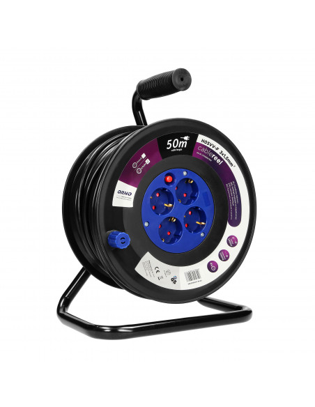  Przedłużacz bębnowy, 4 gniazda 2P+Z (schuko), kabel PVC H05VV-F 3x1.5mm², długość - 50m, Termik, Przesłony...