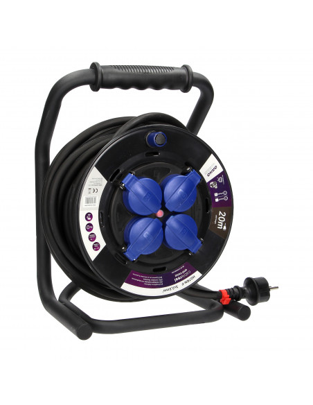  Przedłużacz bębnowy profesjonalny IP44, 4 gniazda 2P+Z (schuko), kabel gumowy olejoodporny, H07RN-F 3x2,5mm²,...