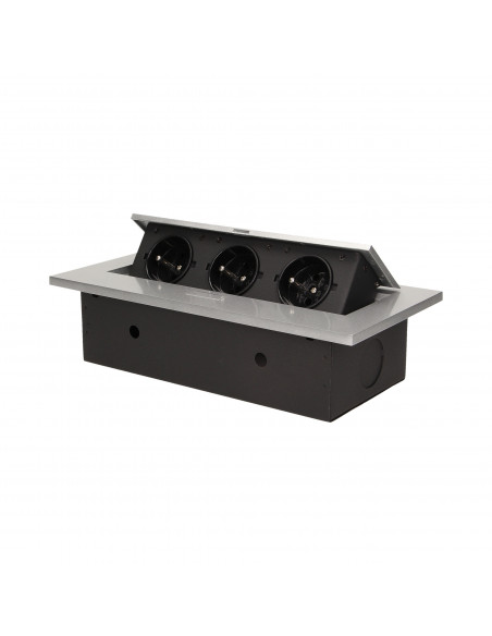 Gniazdo meblowe wpuszczane w blat z grubym rantem, 3x2P+Z, srebrne