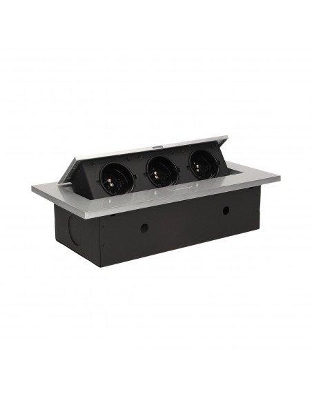 Gniazdo meblowe wpuszczane w blat z grubym rantem, 3x2P+Z, srebrne