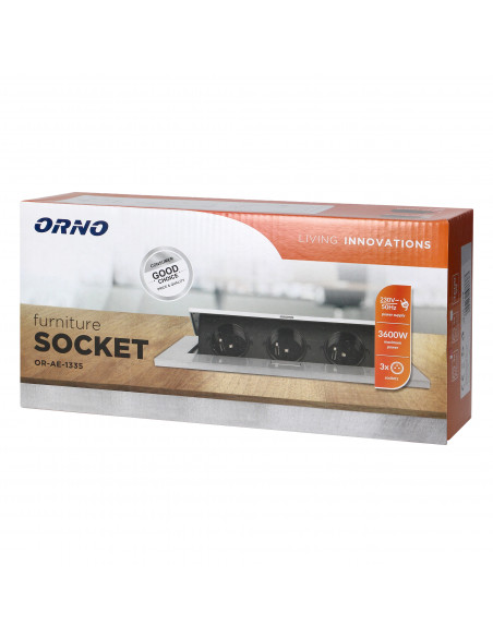 Gniazdo meblowe wpuszczane w blat z grubym rantem, 3x2P+Z, czarne