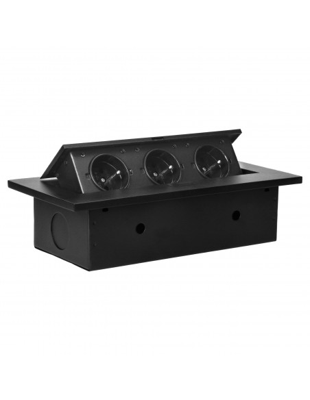 Gniazdo meblowe wpuszczane w blat z grubym rantem, 3x2P+Z, czarne