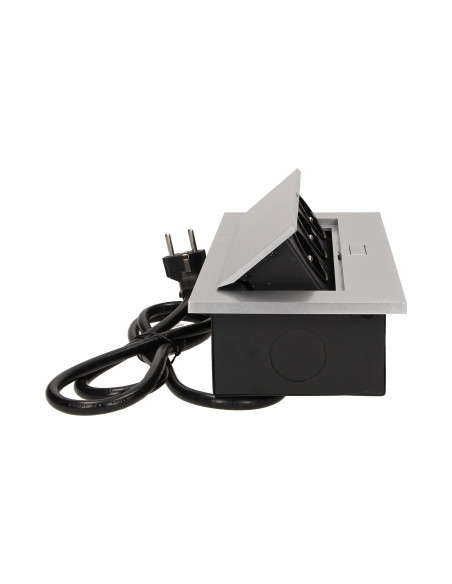 Gniazdo meblowe wpuszczane w blat z grubym rantem 3x2P+Z, przewód 1,5m 3x1,5mm², srebrne