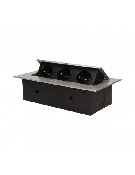 Gniazdo meblowe wpuszczane w blat z płaskim rantem,  3x2P+Z, srebrne