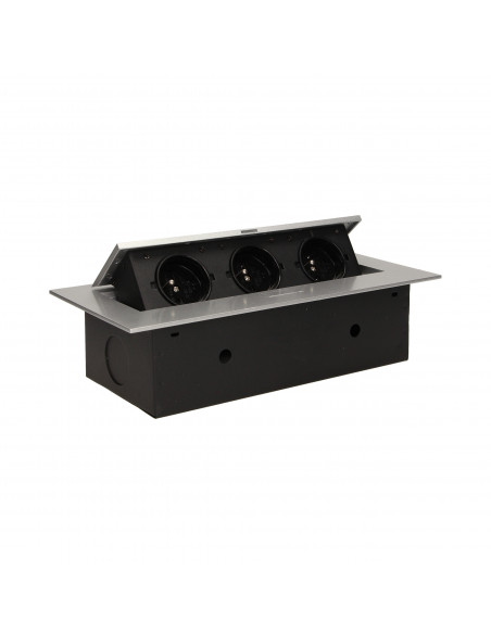 Gniazdo meblowe wpuszczane w blat z płaskim rantem,  3x2P+Z, srebrne