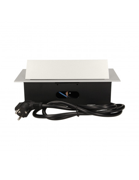 Gniazdo meblowe wpuszczane w blat z płaskim rantem 3x2P+Z, przewód 1,5m 3x1,5mm², srebrne