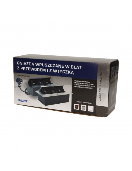 Gniazdo meblowe wpuszczane w blat z płaskim rantem 3x2P+Z, przewód 1,5m 3x1,5mm², czarne
