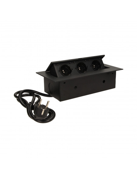 Gniazdo meblowe wpuszczane w blat z płaskim rantem 3x2P+Z, przewód 1,5m 3x1,5mm², czarne