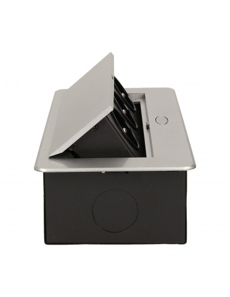 Gniazdo meblowe wpuszczane w blat z płaskim frezowanym rantem,  3x2P+Z, srebrne