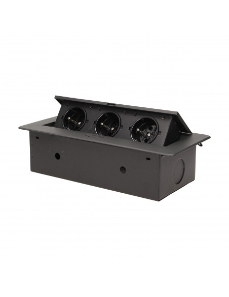 Gniazdo meblowe wpuszczane w blat z płaskim frezowanym rantem,  3x2P+Z, czarne