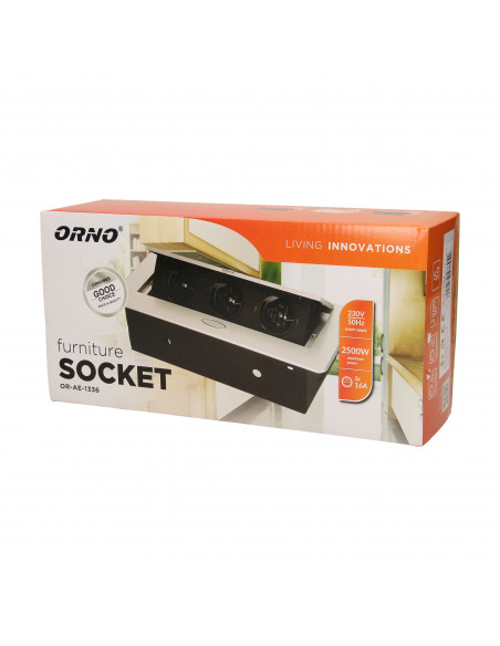 Gniazdo meblowe wpuszczane w blat z płaskim frezowanym rantem,  3x2P+Z, czarne