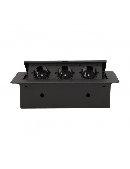 Gniazdo meblowe wpuszczane w blat z płaskim frezowanym rantem,  3x2P+Z, czarne