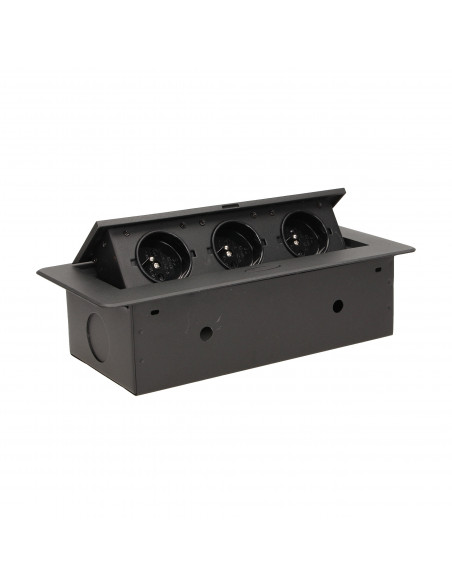 Gniazdo meblowe wpuszczane w blat z płaskim frezowanym rantem,  3x2P+Z, czarne