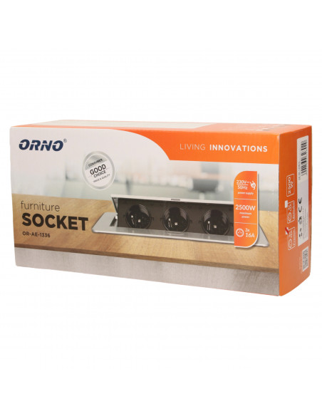 Gniazdo meblowe wpuszczane w blat z płaskim, frezowanym rantem, 3x2P+Z, złote