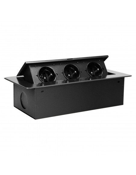 Gniazdo meblowe wpuszczane w blat z płaskim, frezowanym rantem, 3x2P+Z, grafit