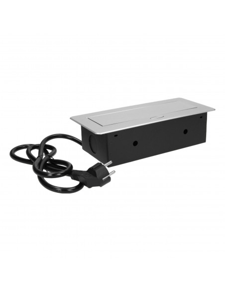 Gniazdo meblowe wpuszczane w blat z płaskim frezowanym rantem i przewodem 3m,  3x2P+Z, srebrne