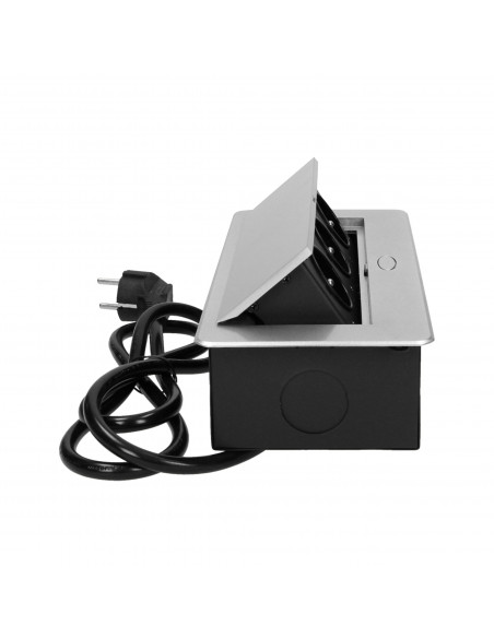 Gniazdo meblowe wpuszczane w blat z płaskim frezowanym rantem i przewodem 3m,  3x2P+Z, srebrne