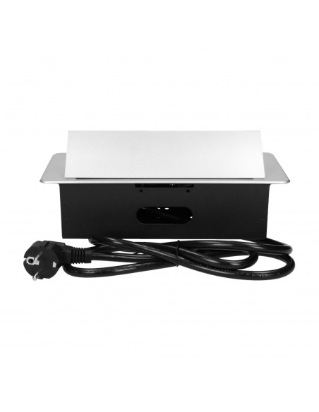 Gniazdo meblowe wpuszczane w blat z płaskim frezowanym rantem i przewodem 3m,  3x2P+Z, srebrne