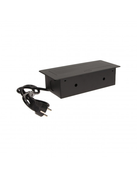 Gniazdo meblowe wpuszczane w blat z płaskim frezowanym rantem i przewodem 1,5m,  3x2P+Z, czarne