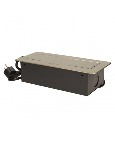 Gniazdo meblowe wpuszczane w blat z płaskim frezowanym rantem i przewodem 1,5m,  3x2P+Z, mosiądz