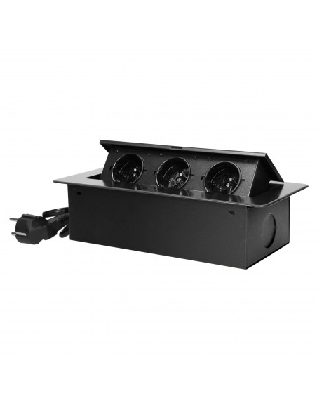 Gniazdo meblowe wpuszczane w blat z płaskim frezowanym rantem i przewodem 1,5m,  3x2P+Z, grafit