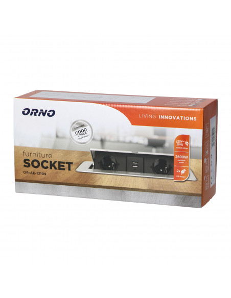 Gniazda meblowe wpuszczane w blat z płaskim frezowanym rantem i ładowarką USB, 2x2P+Z, 2xUSB, złote